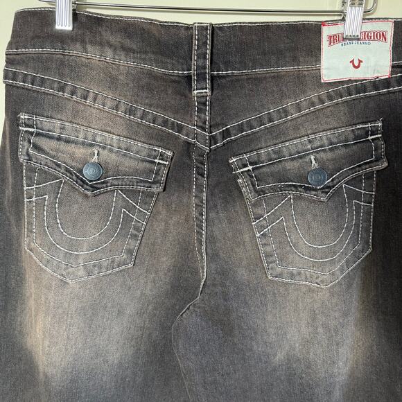 True Religion Jessie Super Baggy Wide Leg Jeans Flap SZ 29 Dark Wash Brown FLAW - Picture 3 of 12